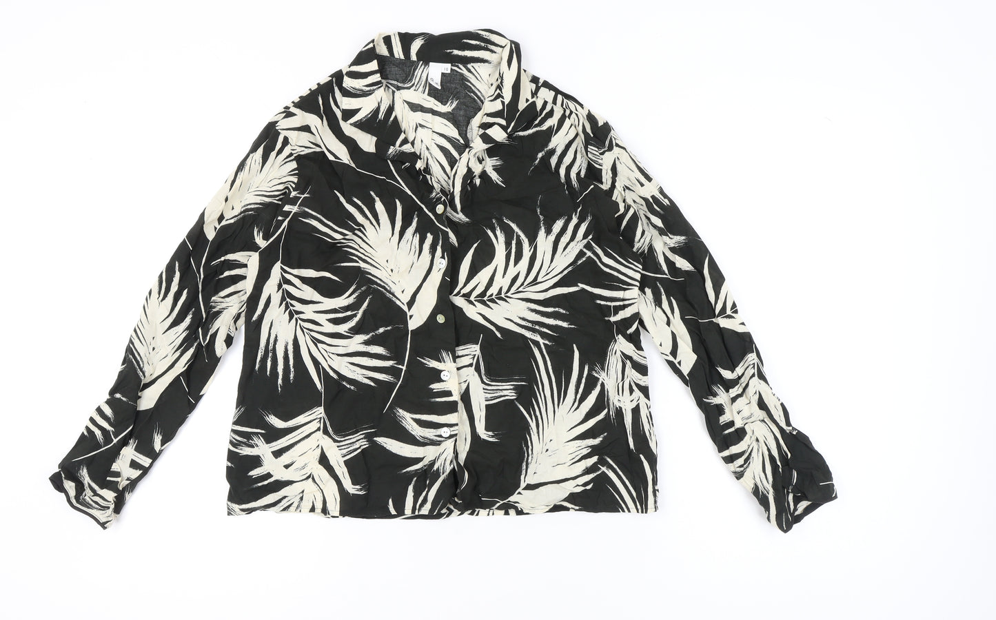 AND/OR Womens Black White Tropical Print Button-Up Shirt Size 10