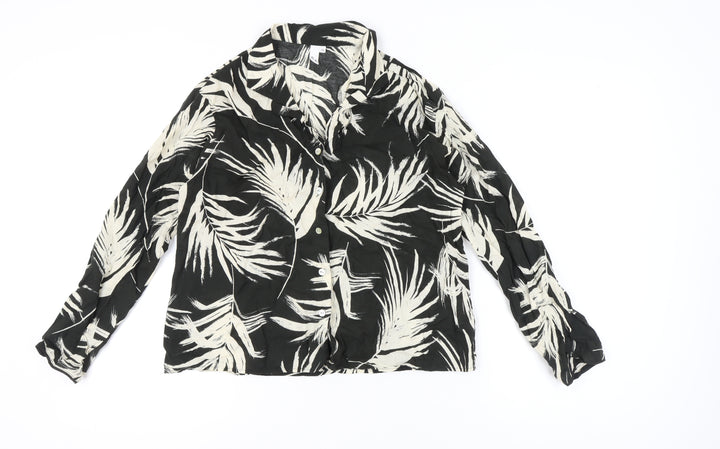 AND/OR Womens Black White Tropical Print Button-Up Shirt Size 10