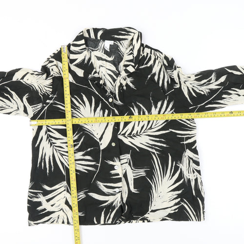AND/OR Womens Black White Tropical Print Button-Up Shirt Size 10
