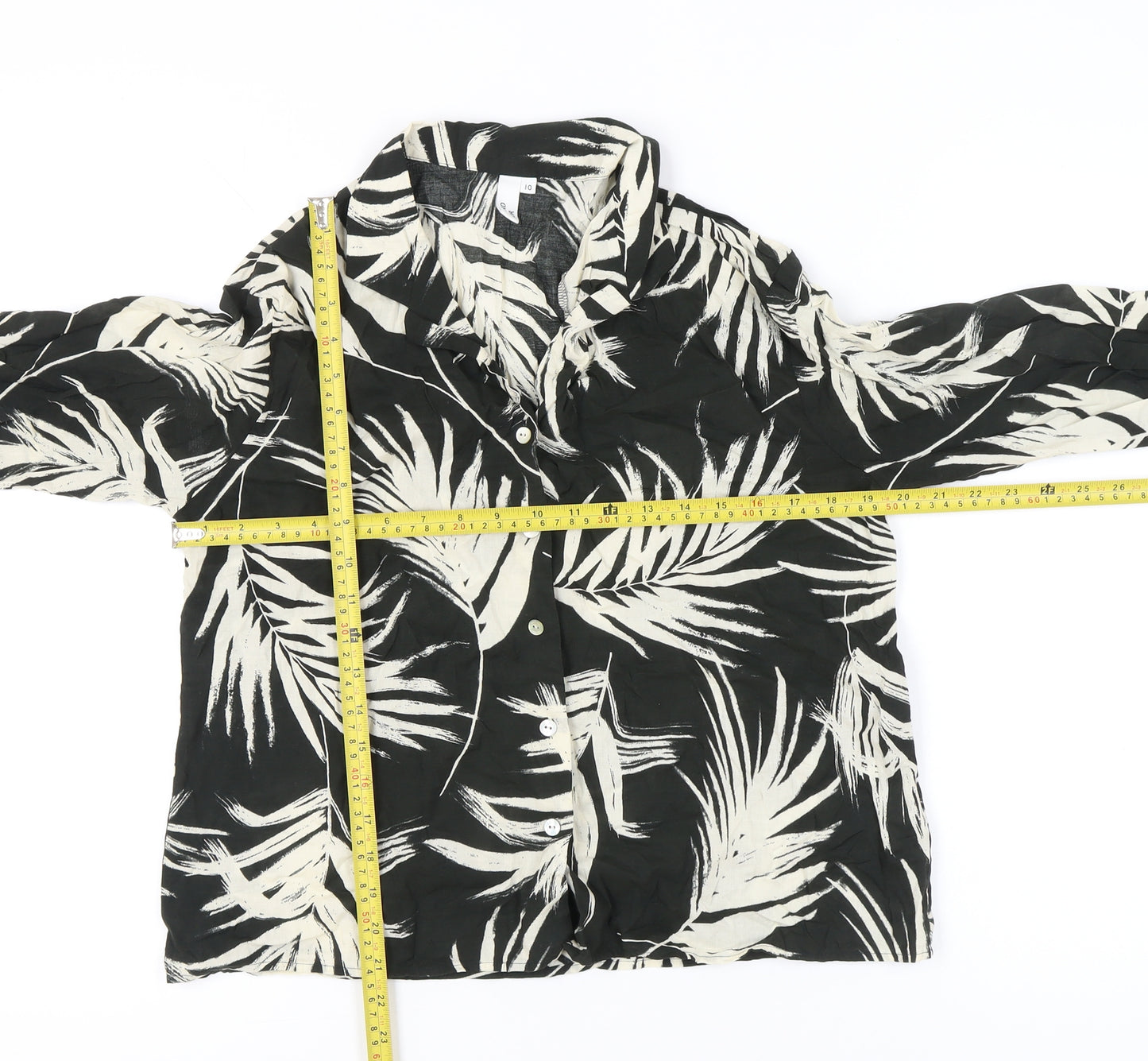 AND/OR Womens Black White Tropical Print Button-Up Shirt Size 10