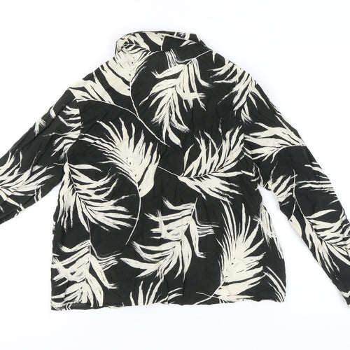 AND/OR Womens Black White Tropical Print Button-Up Shirt Size 10