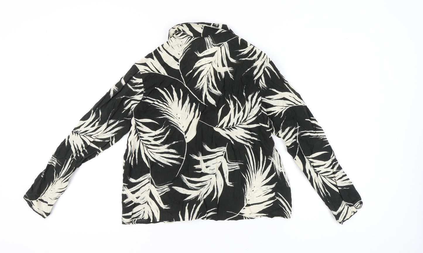 AND/OR Womens Black White Tropical Print Button-Up Shirt Size 10