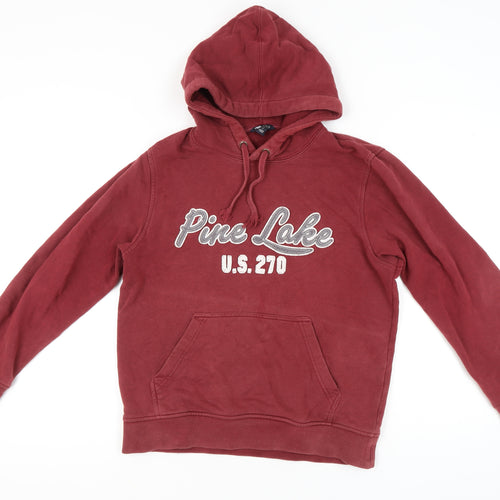 H&M Women’s Red Pullover Hoodie M Pine Lake Logo Cotton Blend