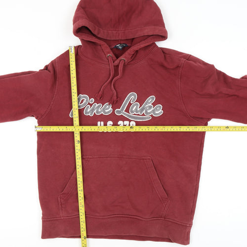 H&M Women’s Red Pullover Hoodie M Pine Lake Logo Cotton Blend