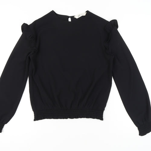 H&M Teens Black Long Sleeve Ruffle Blouse Size 14 Polyester