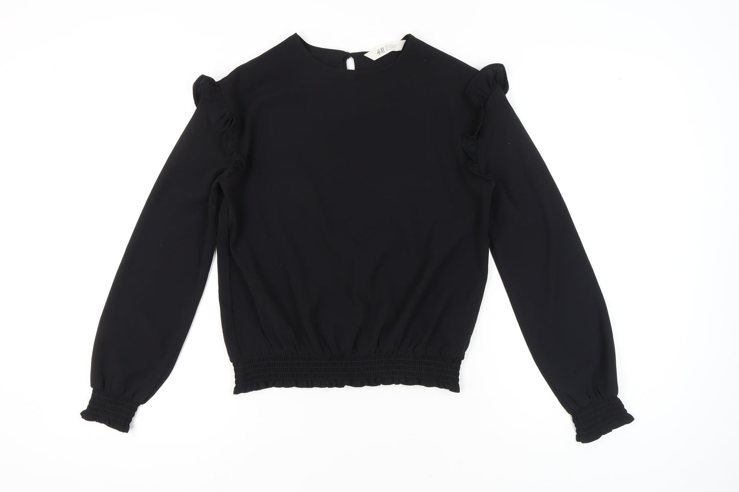 H&M Teens Black Long Sleeve Ruffle Blouse Size 14 Polyester