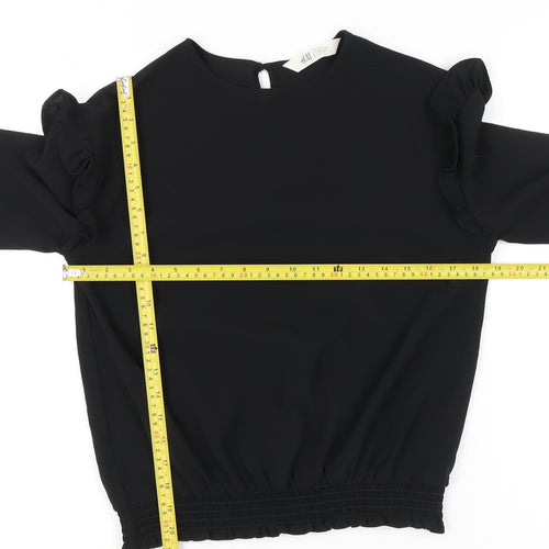 H&M Teens Black Long Sleeve Ruffle Blouse Size 14 Polyester