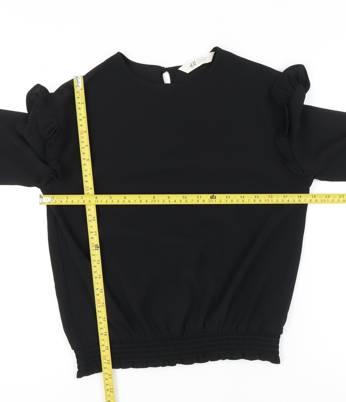 H&M Teens Black Long Sleeve Ruffle Blouse Size 14 Polyester