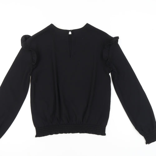H&M Teens Black Long Sleeve Ruffle Blouse Size 14 Polyester