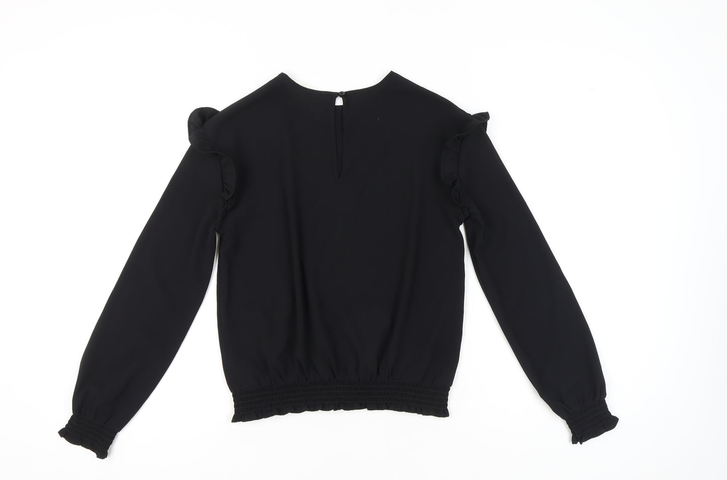 H&M Teens Black Long Sleeve Ruffle Blouse Size 14 Polyester