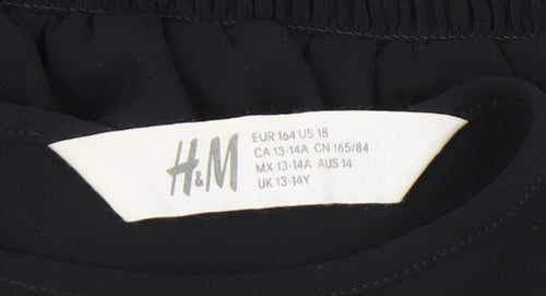 H&M Teens Black Long Sleeve Ruffle Blouse Size 14 Polyester