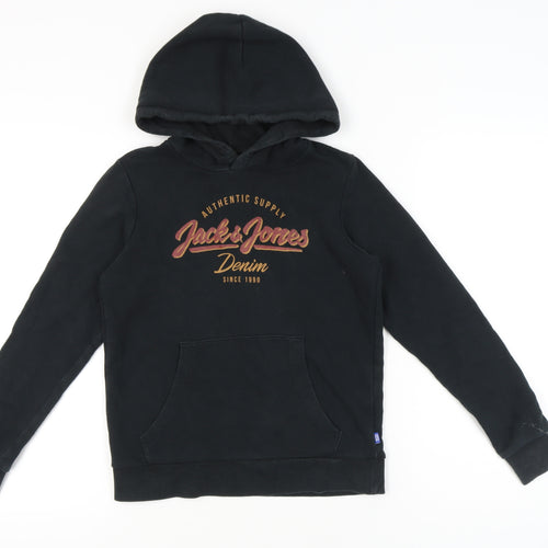 Jack & Jones Boys Black Pullover Hoodie Size 152 Long Sleeve Logo Print