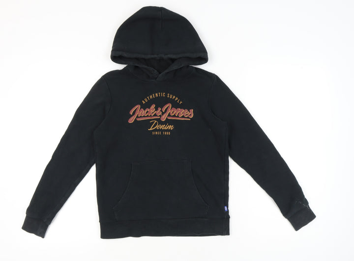 Jack & Jones Boys Black Pullover Hoodie Size 152 Long Sleeve Logo Print