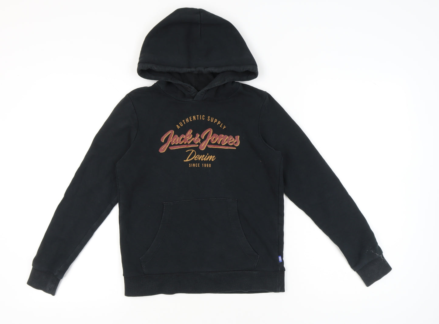 Jack & Jones Boys Black Pullover Hoodie Size 152 Long Sleeve Logo Print