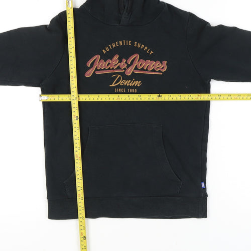 Jack & Jones Boys Black Pullover Hoodie Size 152 Long Sleeve Logo Print