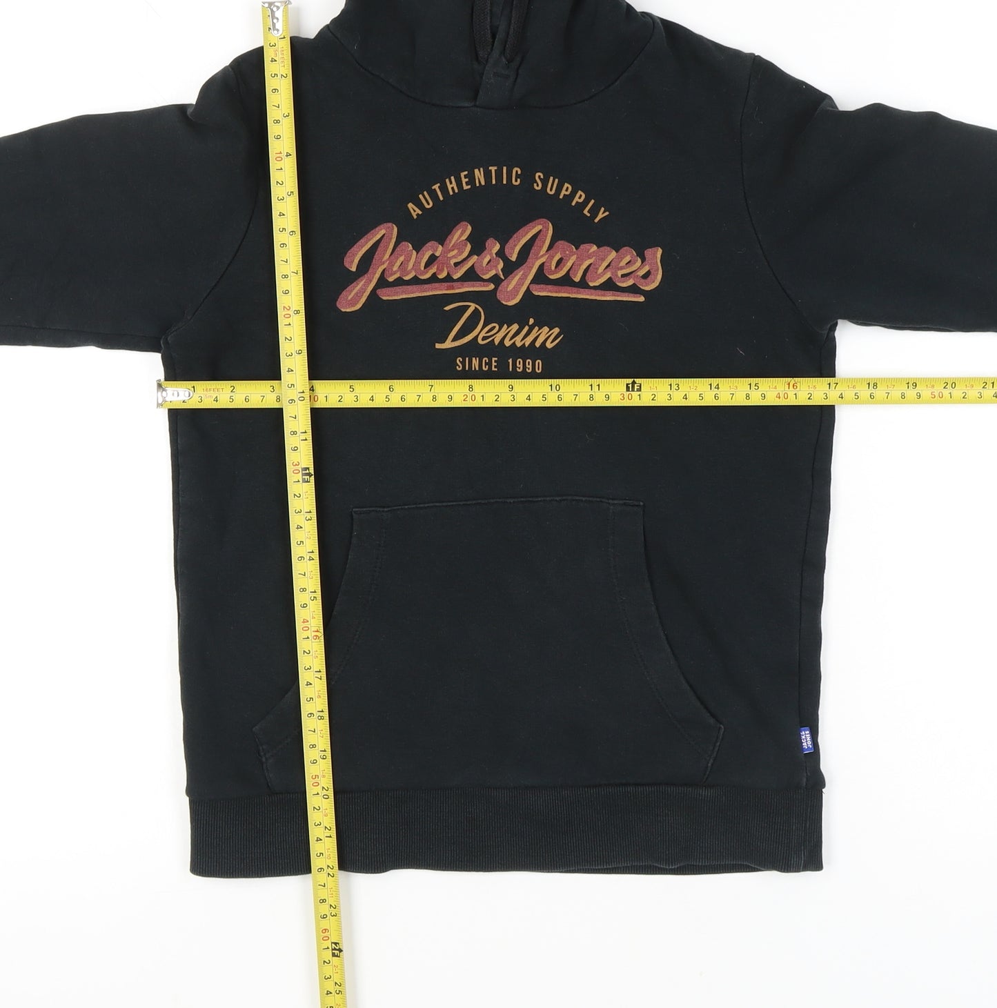 Jack & Jones Boys Black Pullover Hoodie Size 152 Long Sleeve Logo Print