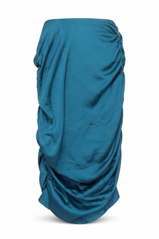 Front view of Missguided Women Tall Blue Satin Wrap Midi Skirt, size 10, Party Cocktail