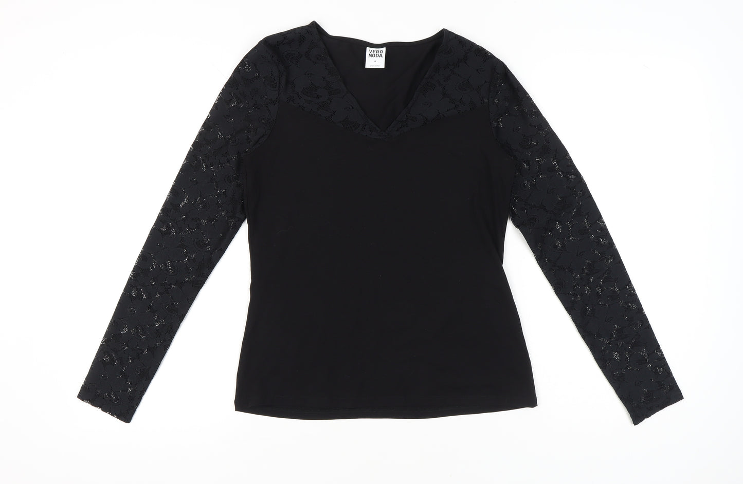 Vero Moda Women’s Black Lace Sleeve V-Neck Tunic Blouse Size M