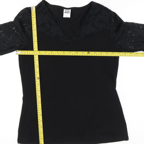 Vero Moda Women’s Black Lace Sleeve V-Neck Tunic Blouse Size M