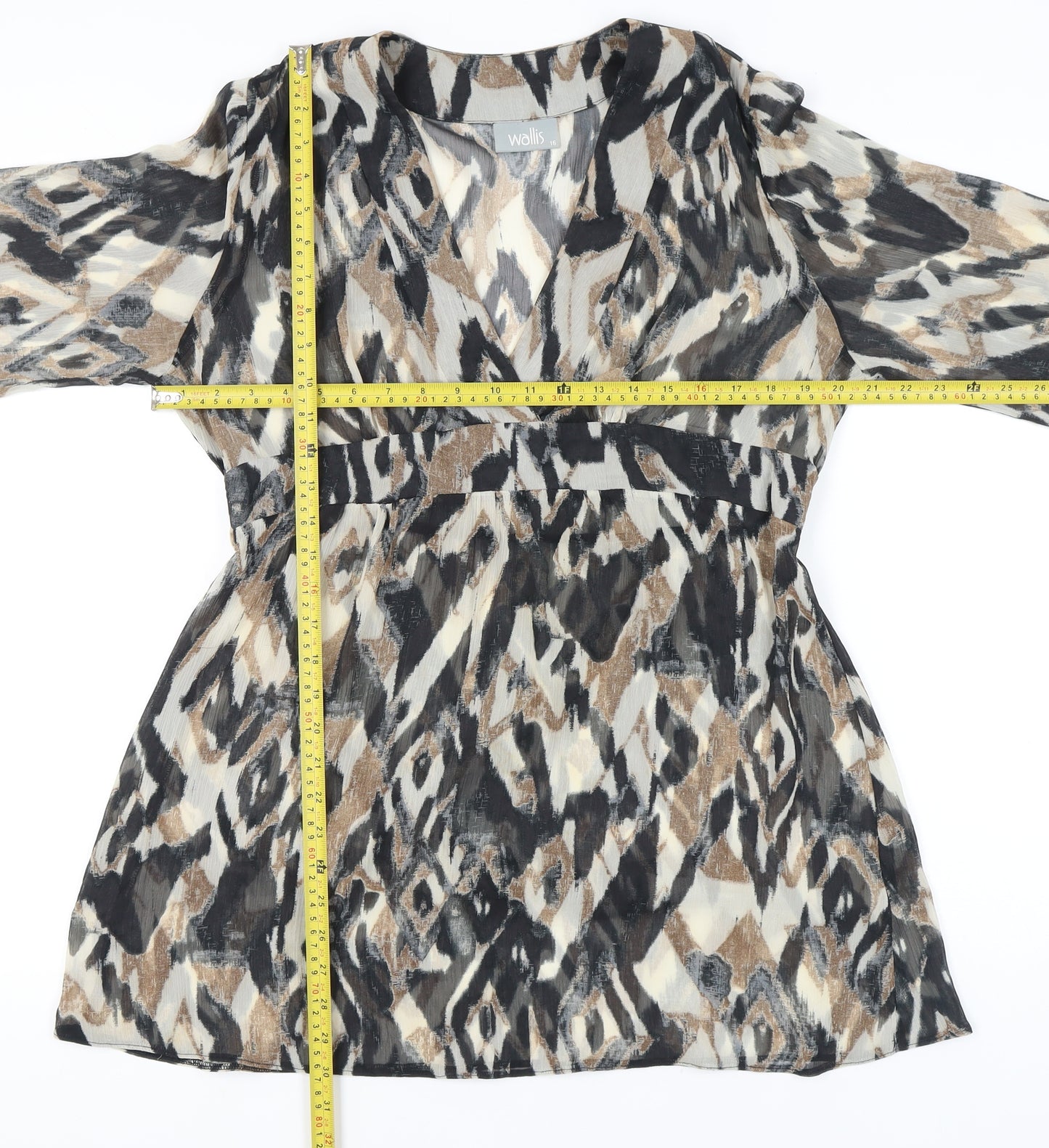 Wallis Women’s Multicoloured Tunic Blouse Size 16 V-Neck Chiffon