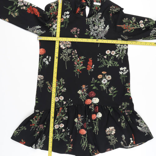 Zara Women’s Black Floral Long Sleeve Ruffle Hem Playsuit Size 8