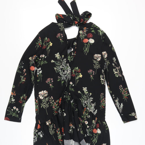 Zara Women’s Black Floral Long Sleeve Ruffle Hem Playsuit Size 8