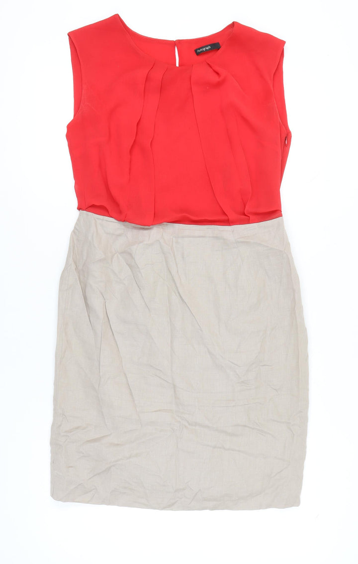 Marks and Spencer Women’s Red Beige Sheath Dress UK 12 Workwear