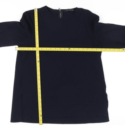 Zara Woman Navy Blue Blouse Women M Long Sleeve Crew Neck Zip
