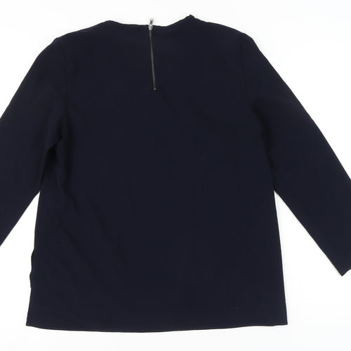 Zara Woman Navy Blue Blouse Women M Long Sleeve Crew Neck Zip