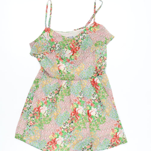 Lipsy Women’s Multicoloured Floral Ruffle Strappy Playsuit Size 12