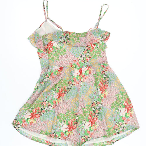 Lipsy Women’s Multicoloured Floral Ruffle Strappy Playsuit Size 12