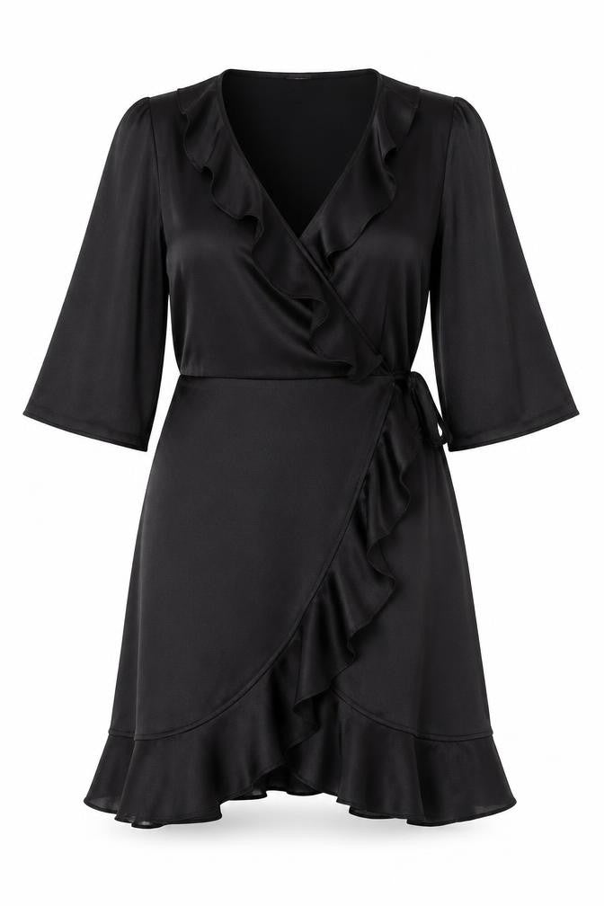 Vero Moda Women’s Black Wrap Dress Size S Ruffle Long Sleeve