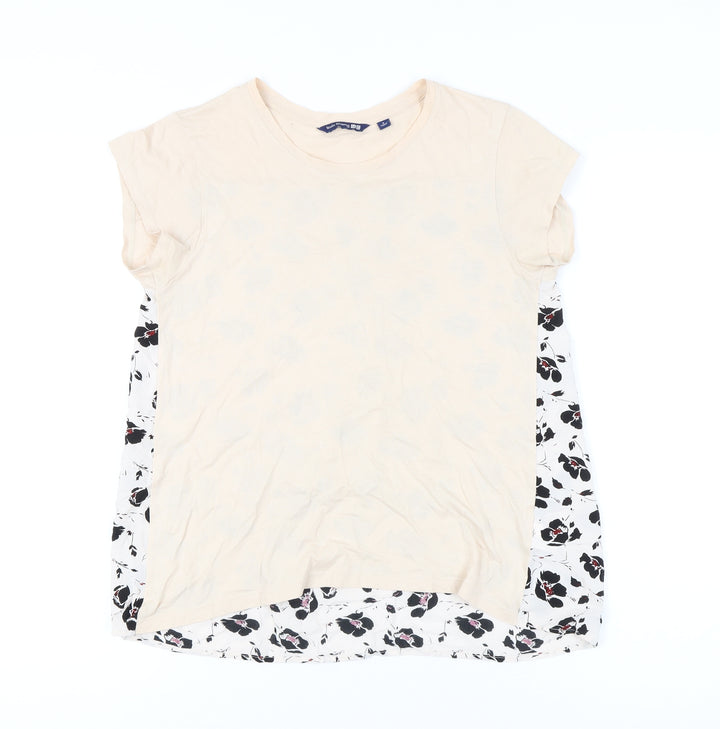 Uniqlo Women Beige Floral Back Short Sleeve T-Shirt Size S