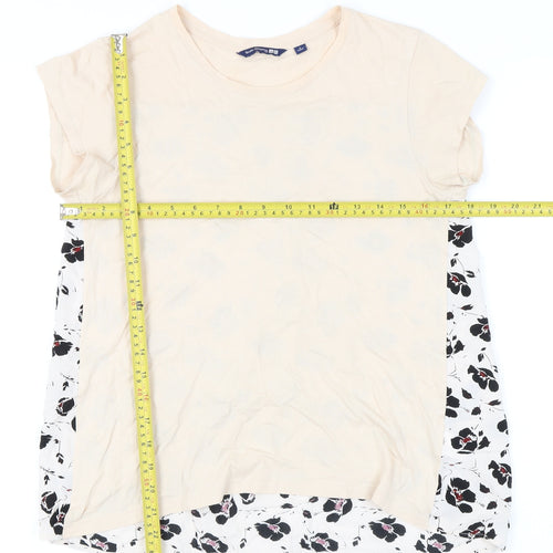 Uniqlo Women Beige Floral Back Short Sleeve T-Shirt Size S