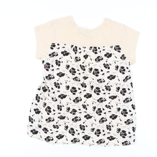 Uniqlo Women Beige Floral Back Short Sleeve T-Shirt Size S