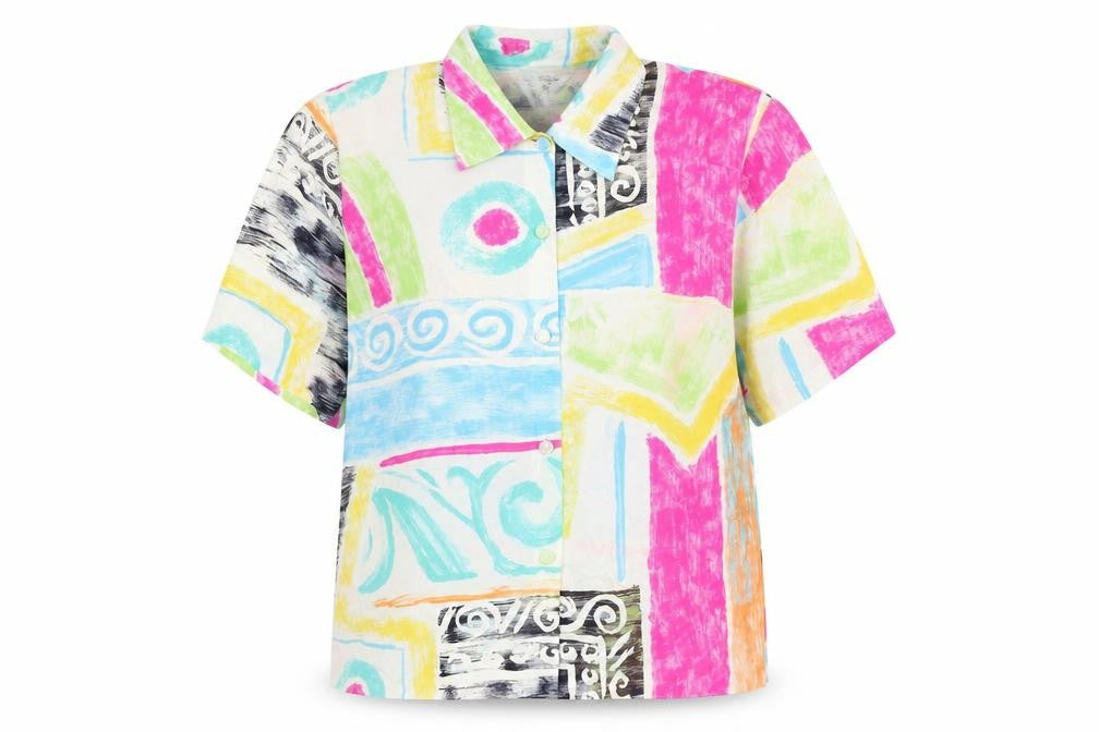 Front view of Emerald women’s multicoloured retro button-up shirt, size UK 10