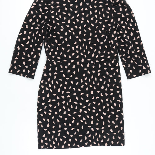 Warehouse Women’s Black Pink Sheath Dress Size 12 3/4 Sleeve