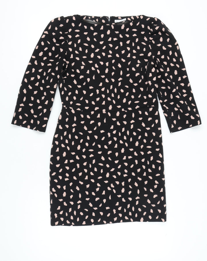 Warehouse Women’s Black Pink Sheath Dress Size 12 3/4 Sleeve