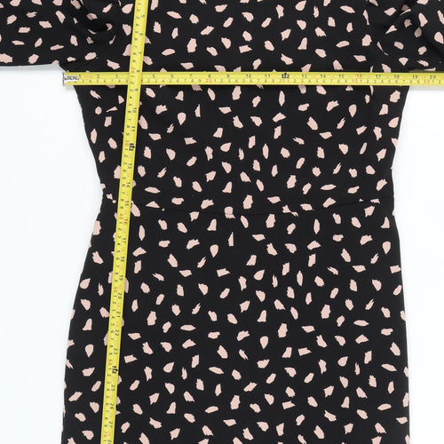 Warehouse Women’s Black Pink Sheath Dress Size 12 3/4 Sleeve