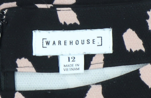 Warehouse Women’s Black Pink Sheath Dress Size 12 3/4 Sleeve