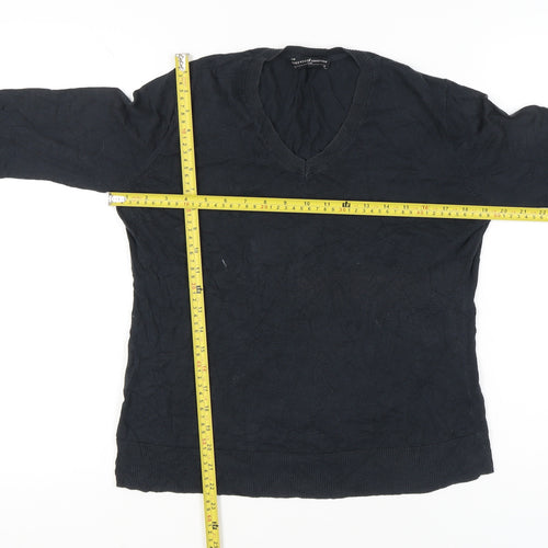 Peruvian Connection Womens Black M V-Neck Cotton Long Sleeve Jumper