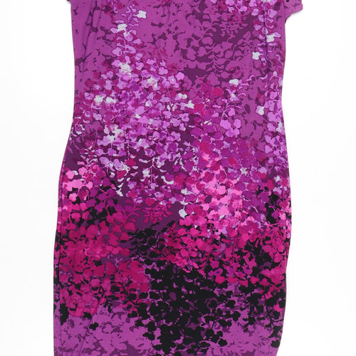 Klass Women’s Purple Floral Sheath Dress Size 12 Short Sleeve