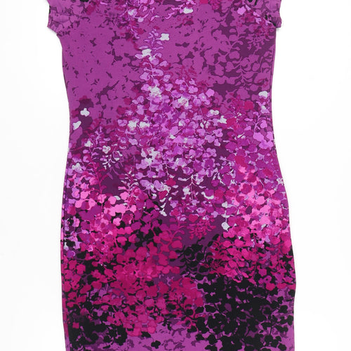 Klass Women’s Purple Floral Sheath Dress Size 12 Short Sleeve