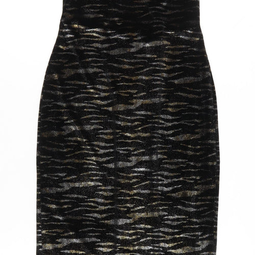 Topshop Women’s Black Gold Animal Print Bodycon Midi Dress Size 6