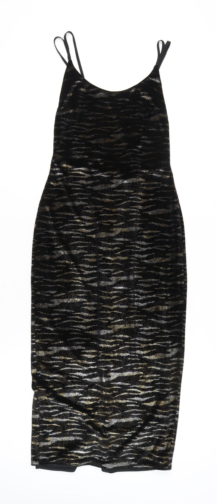 Topshop Women’s Black Gold Animal Print Bodycon Midi Dress Size 6