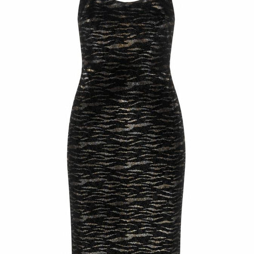 Topshop Women’s Black Gold Animal Print Bodycon Midi Dress Size 6