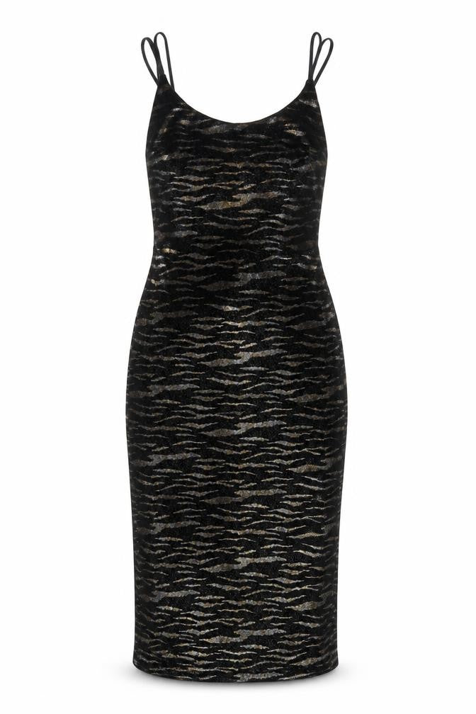 Topshop Women’s Black Gold Animal Print Bodycon Midi Dress Size 6