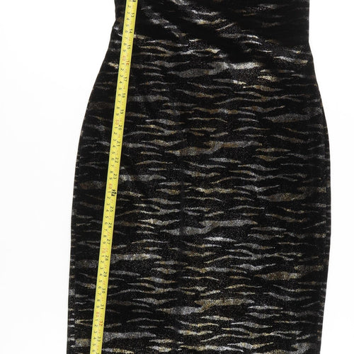 Topshop Women’s Black Gold Animal Print Bodycon Midi Dress Size 6