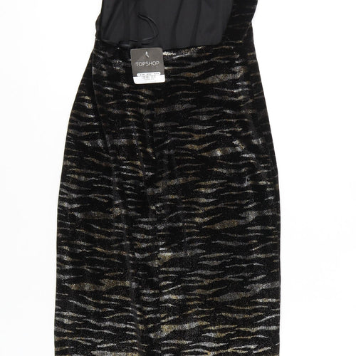 Topshop Women’s Black Gold Animal Print Bodycon Midi Dress Size 6
