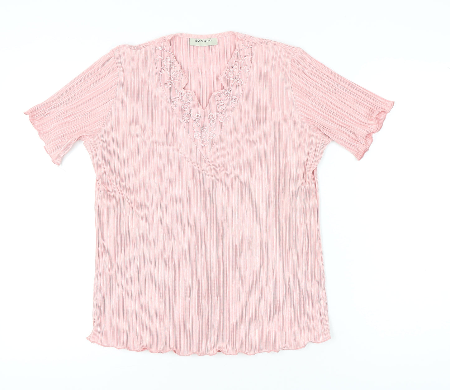 Bassini Womens Pink Embroidered Tunic Blouse Size M Short Sleeve